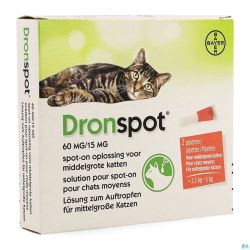 Dronspot 60mg/15mg Spot-on Chat Moyen2,5-5kg Pip2