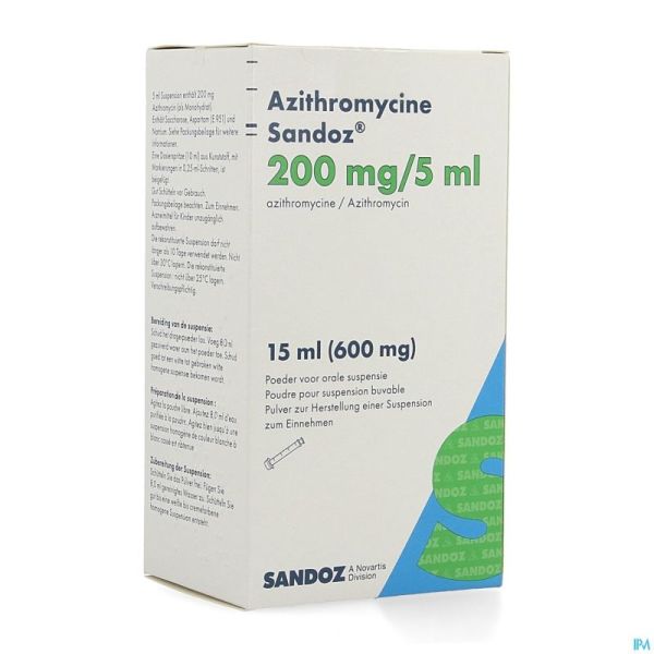 Azithromycine Sandoz 200mg/5ml Pulv Susp Or 15,0ml