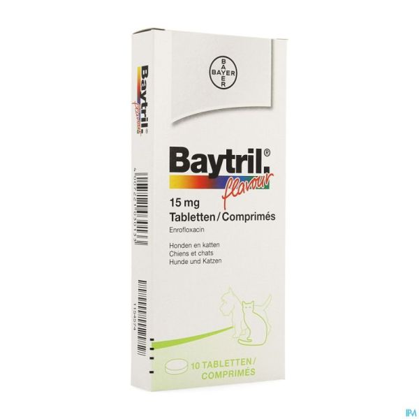 Baytril Flavour Chien/chat Tabl 10 X 15mg