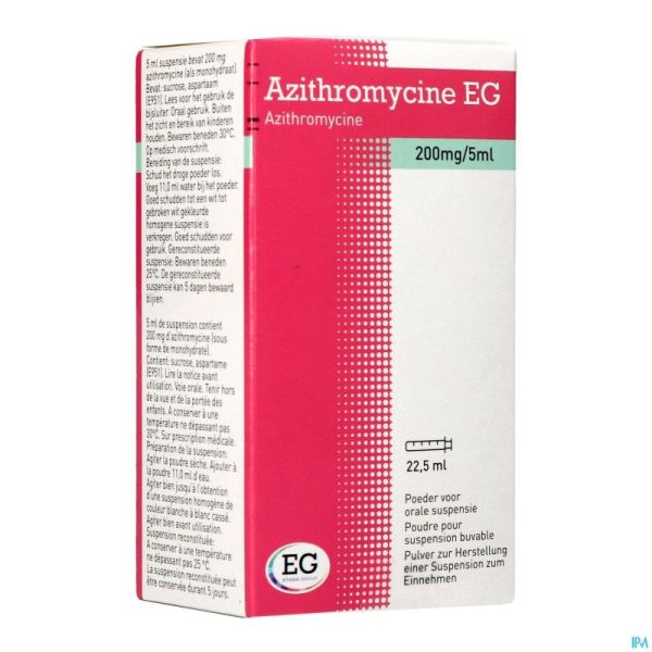 Azithromycine 200Mg/5Ml EG Pulv Susp Buva 22,5 Ml